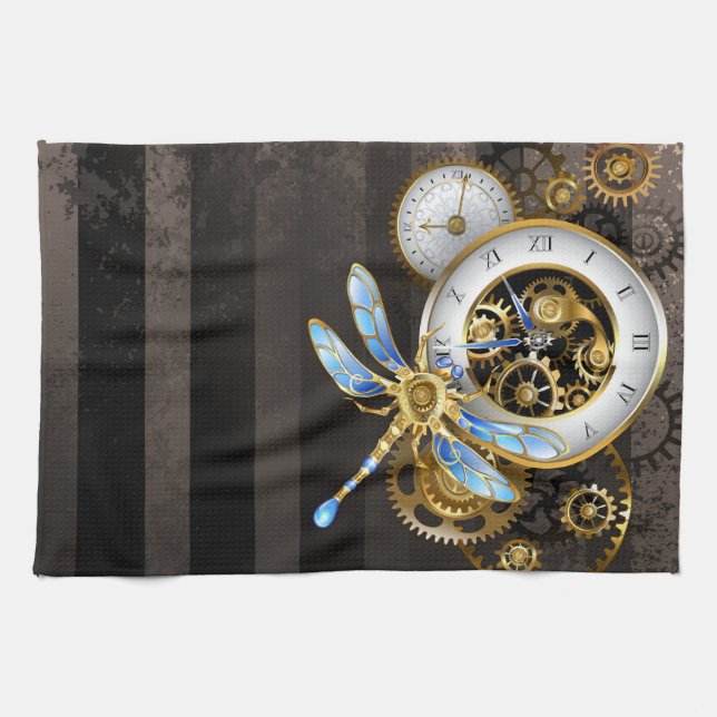 Steampunk Dials with Dragonfly Kitchen Towel (Horizontal)