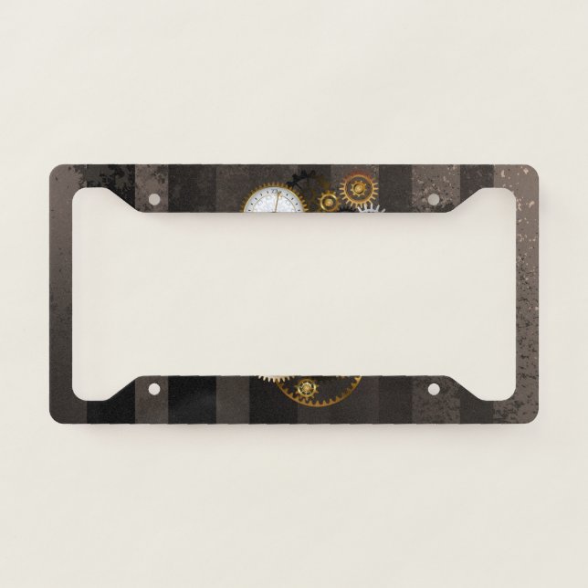Steampunk Dials with Dragonfly License Plate Frame (Front)