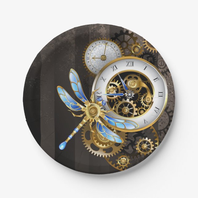 Steampunk Dials with Dragonfly Paper Plates (Front)