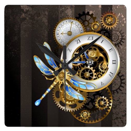 Steampunk Dials with Dragonfly Square Wall Clock