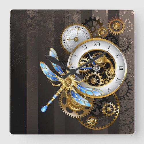 Steampunk Dials with Dragonfly Square Wall Clock