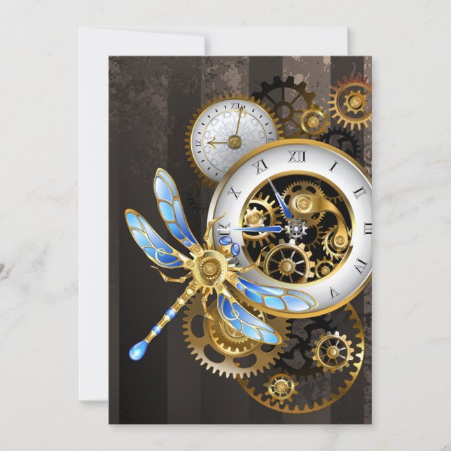 Steampunk Dials with Dragonfly Thank You Card (Front)