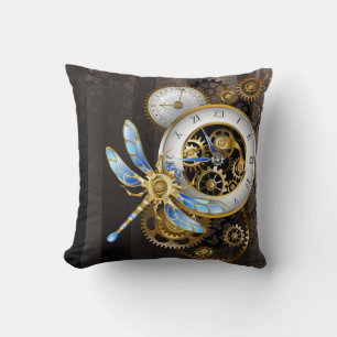 Steampunk Dials with Dragonfly Throw Pillow