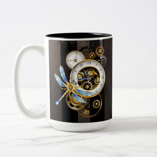 Steampunk Dials with Dragonfly Two-Tone Coffee Mug (Left)