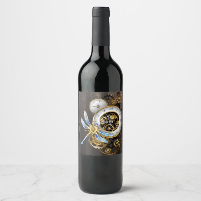 Steampunk Dials with Dragonfly Wine Label (Front)