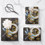 Steampunk Dials with Dragonfly Wrapping Paper Sheets