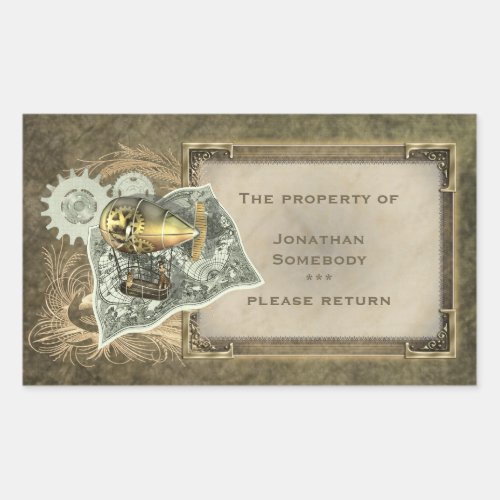 Steampunk Dirigible Air Tour Bookplate Stickers