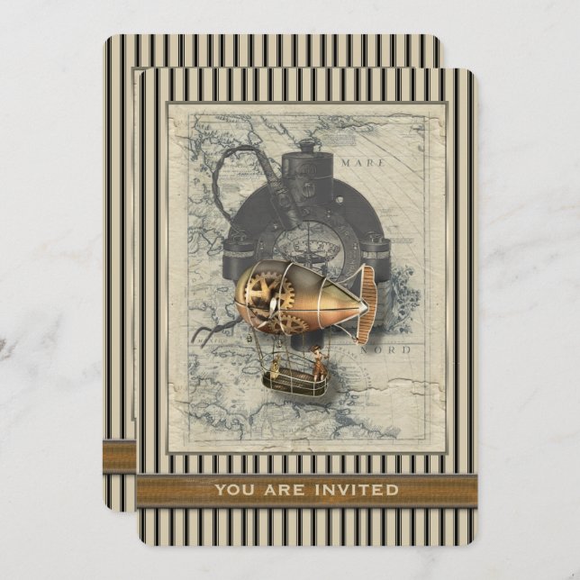 Steampunk Dirigible Balloon Event Invitation (Front/Back)