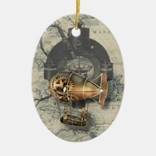 Steampunk Dirigible Balloon Ride Ceramic Ornament