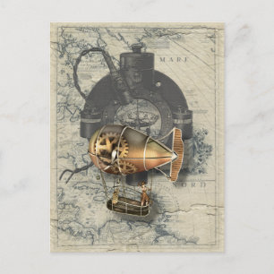 Steampunk Dirigible Balloon Ride Postcard