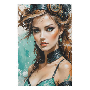 Steampunk Diva ⚙️ Retro-Futurist Style Faux Canvas Print