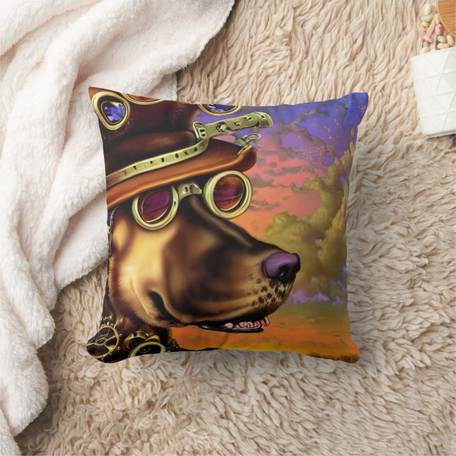 Steampunk Dog Portrait  Throw Pillow (Blanket)