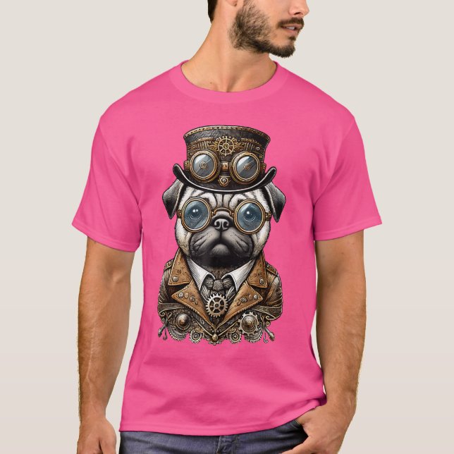 Steampunk Dog Pug Art T-Shirt (Front)