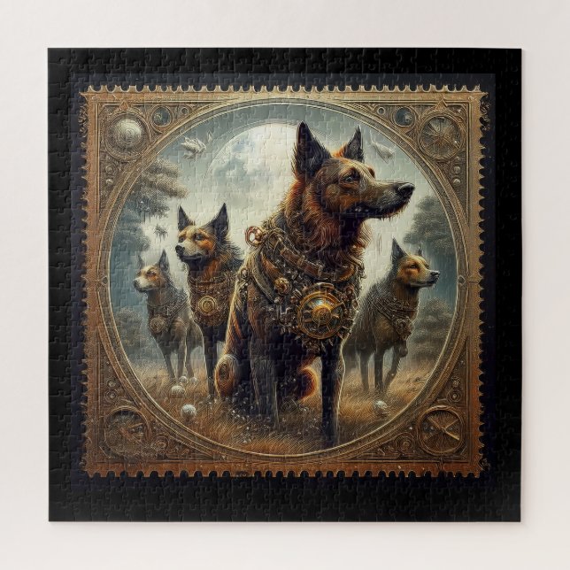 Steampunk Dogs On The Hunt Jigsaw Puzzle (Vertical)