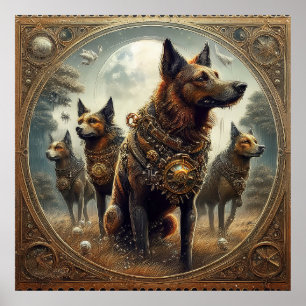 Steampunk Dogs On The Hunt Poster