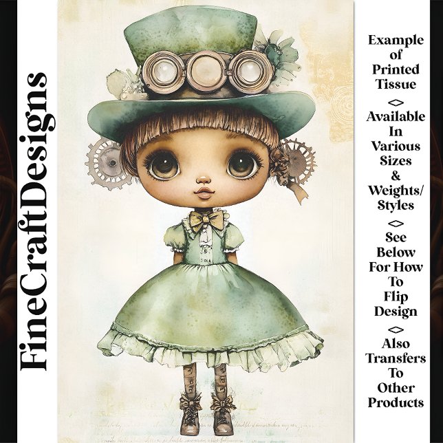 Steampunk Doll Green Dress & Hat AM5 Decoupage Tissue Paper (Creator Uploaded)