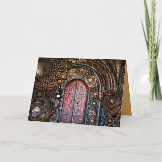 steampunk door greeting card (Front)