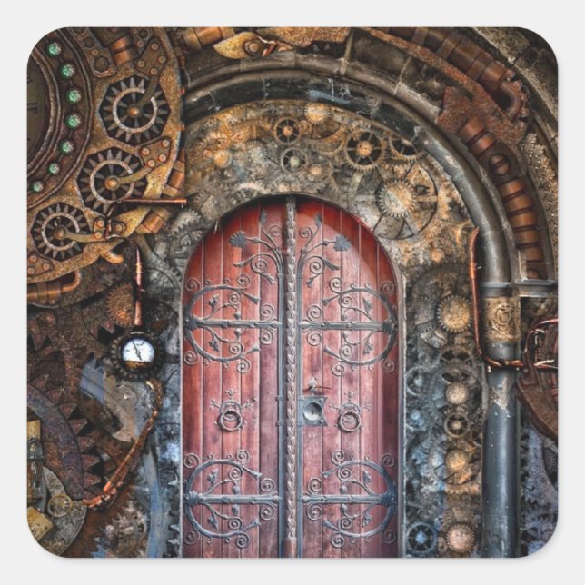 Steampunk Door Pocket Watch  Wedding Stickers (Front)