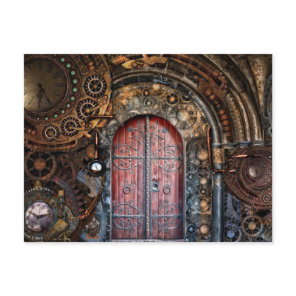 steampunk door postcard