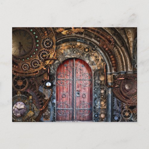steampunk door postcard