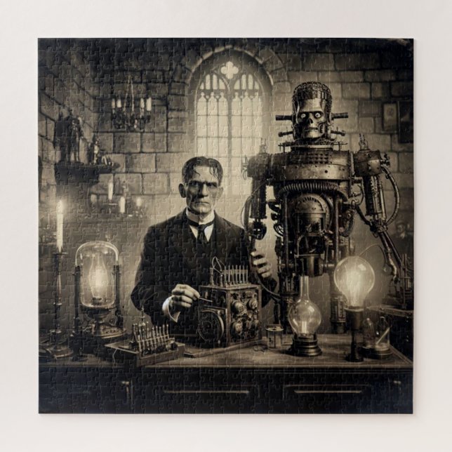 Steampunk Dr Frankenstein  Electro-Mechanical  Jigsaw Puzzle (Vertical)