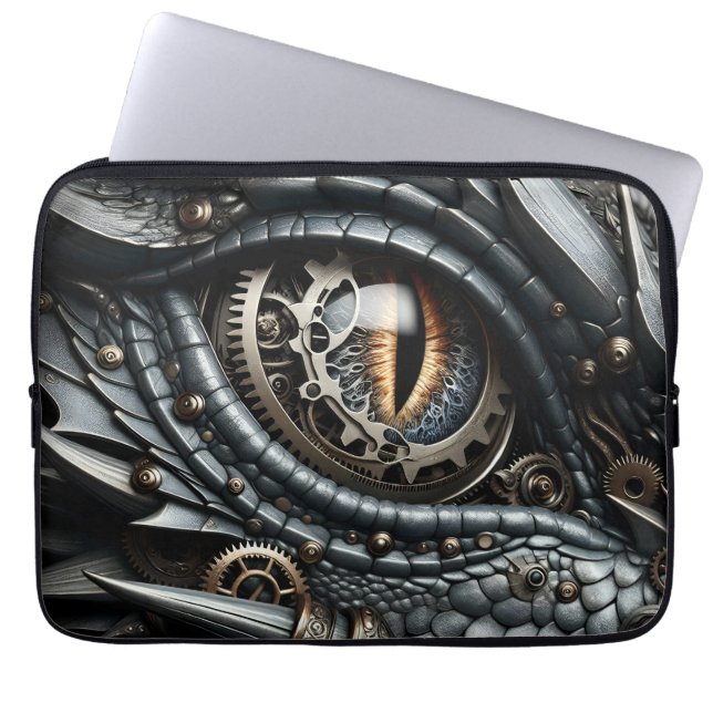 Steampunk Dragon Eye Closeup Ai Art Laptop Sleeve (Front)