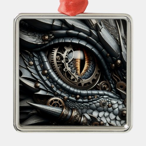 Steampunk Dragon Eye Closeup Ai Art Metal Ornament
