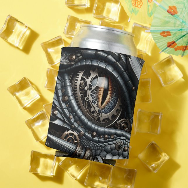 Steampunk Dragon Eye Closeup Ai Art Personalized Can Cooler (In Situ Summer)