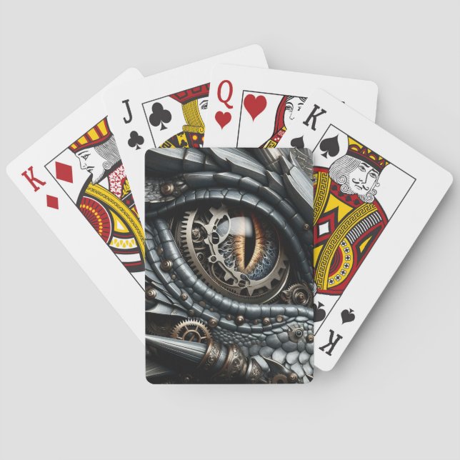 Steampunk Dragon Eye Closeup Ai Art Poker Cards (Back)