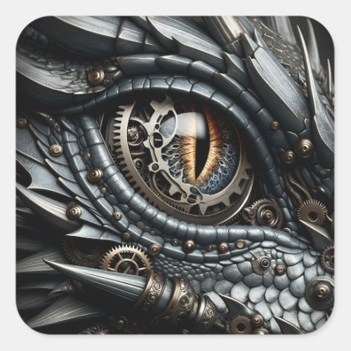 Steampunk Dragon Eye Closeup Ai Art Square Sticker