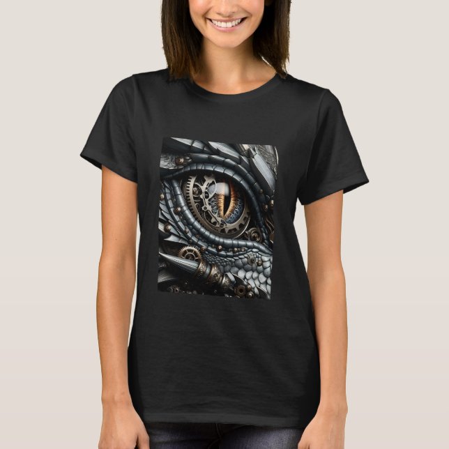 Steampunk Dragon Eye Closeup Ai Art T-Shirt (Front)