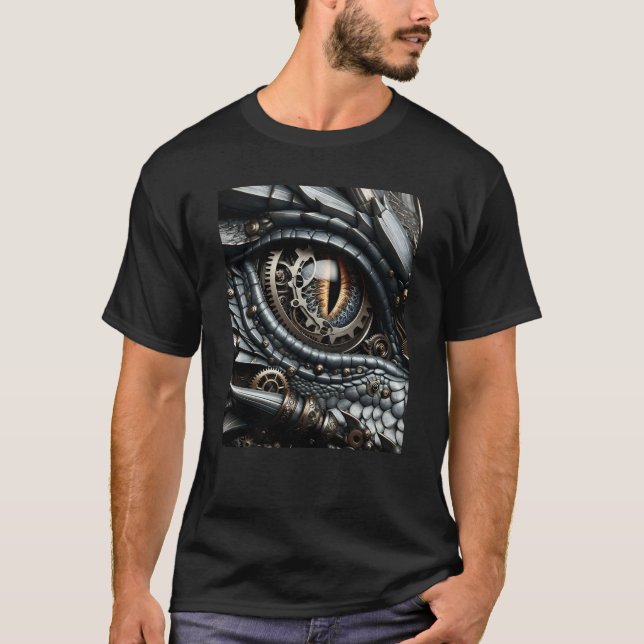 Steampunk Dragon Eye Closeup Ai Art T-Shirt (Front)