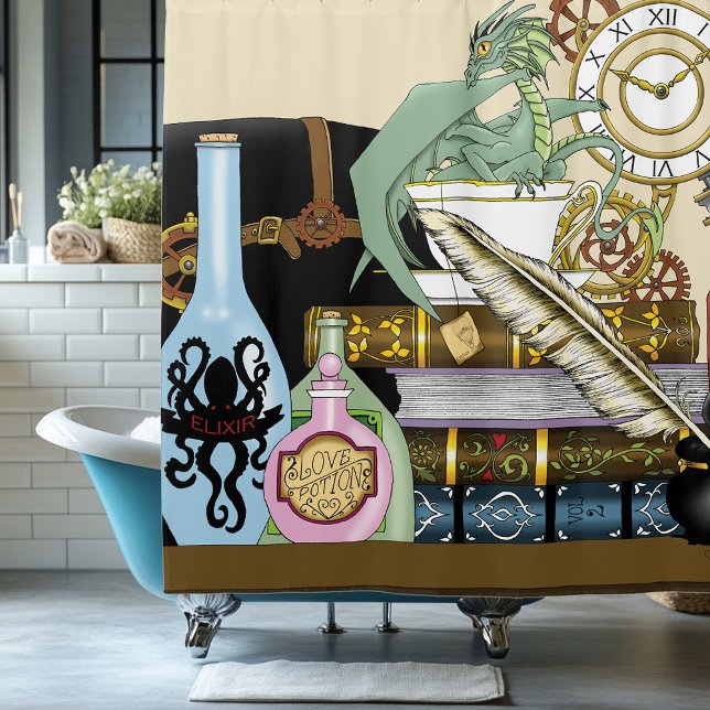 Steampunk Dragon Magic Potions Fantasy Alchemy Shower Curtain (Creator Uploaded)