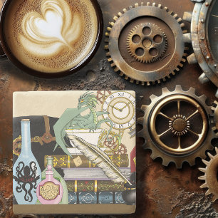 Steampunk Dragon Magic  Potions Fantasy Alchemy Stone Coaster