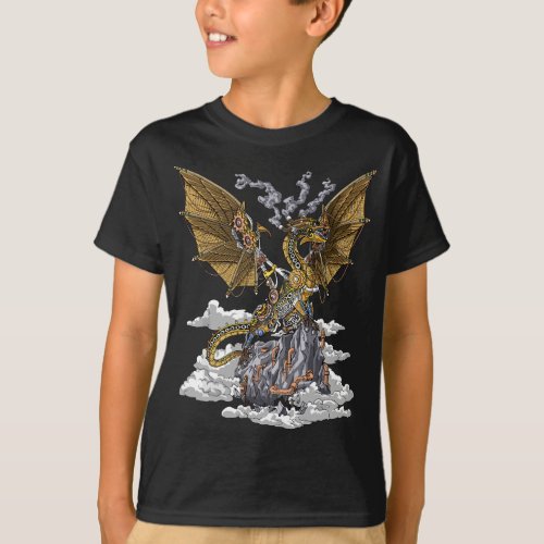 Steampunk Dragon Mechanical Gears Fantasy Industri T_Shirt