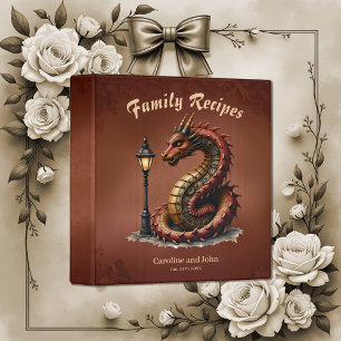 Steampunk Dragon next to a vintage street lamp. 3 Ring Binder