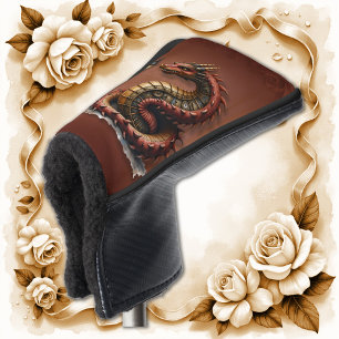 Steampunk Dragon next to a vintage street lamp. Golf Head Cover