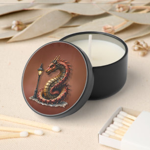 Steampunk Dragon next to a vintage street lamp. Mini Candle Favors