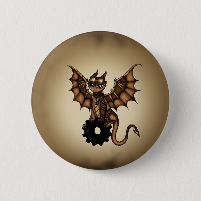 Steampunk Dragon Pinback Button (Front)