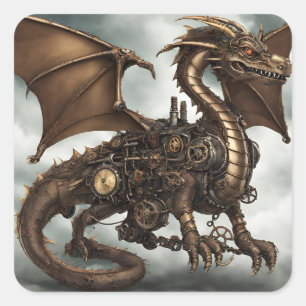 Steampunk Dragon Square Sticker