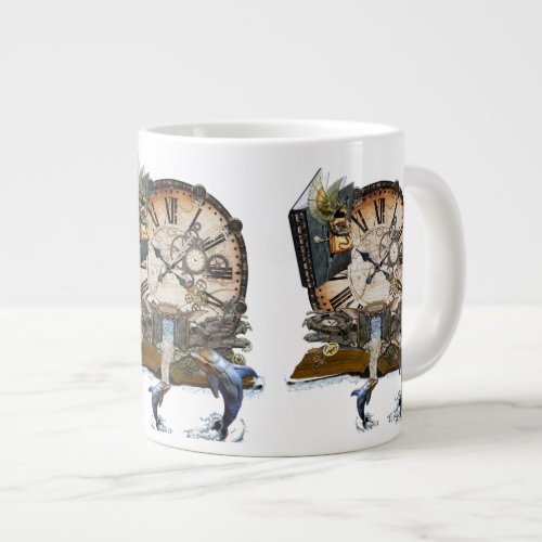 Steampunk dragon story book large coffee mug