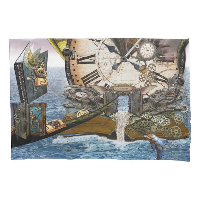 Steampunk dragon story book pillow case (Front)