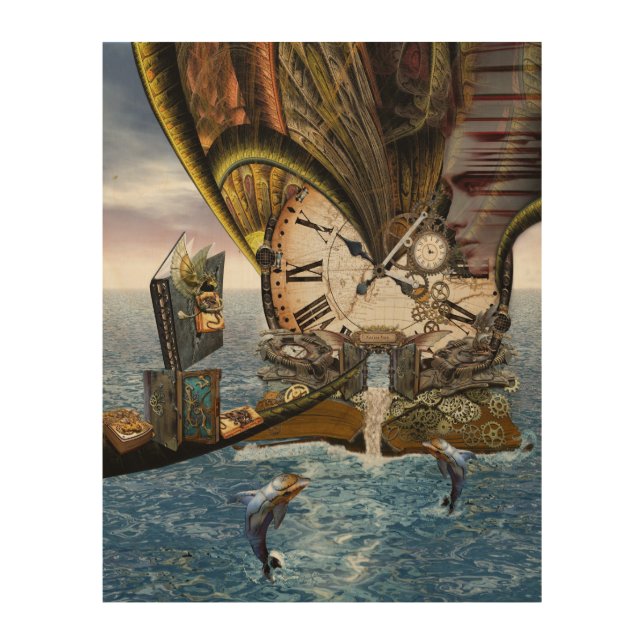 Steampunk dragon story book wood wall art (Front)