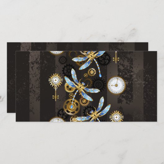 Steampunk Dragonflies on brown striped background (Front/Back)