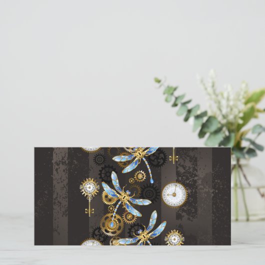 Steampunk Dragonflies on brown striped background (Standing Front)
