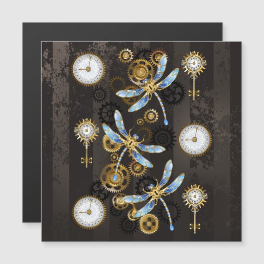 Steampunk Dragonflies on brown striped background (Front/Back)
