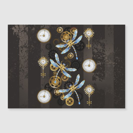 Steampunk Dragonflies on brown striped background (Front)