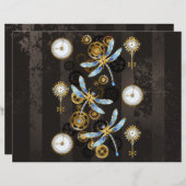 Steampunk Dragonflies on brown striped background (Front/Back)