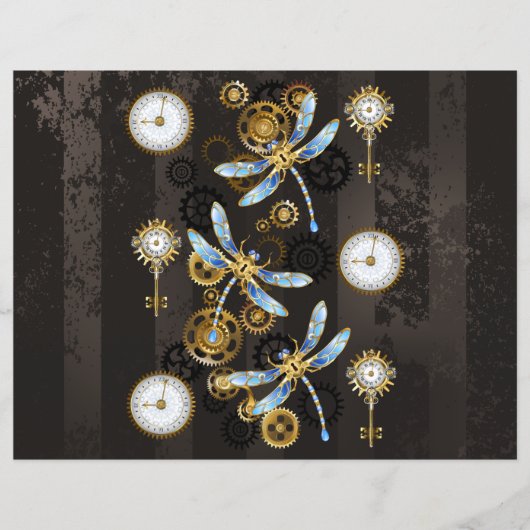 Steampunk Dragonflies on brown striped background (Front)