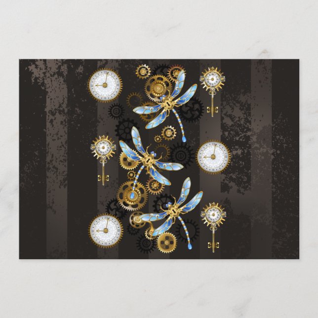 Steampunk Dragonflies on brown striped background Advice Card (Front)